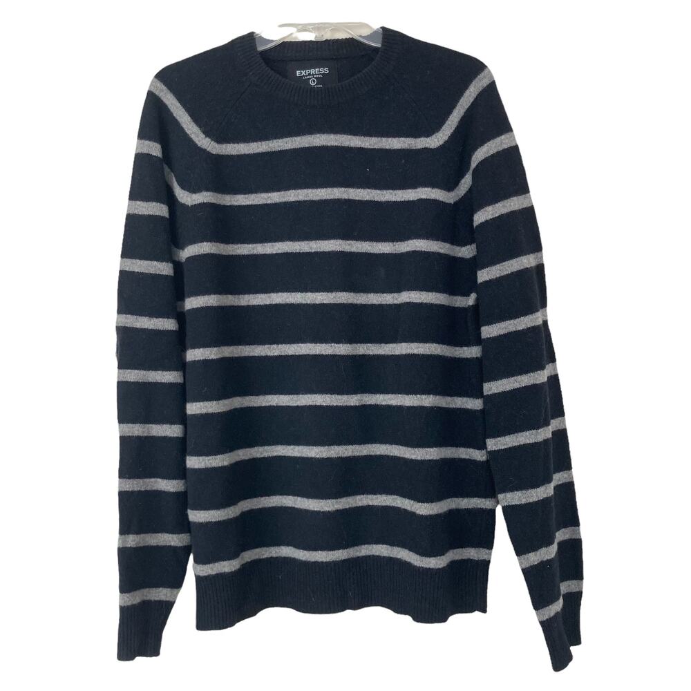 Express 100% Lambswool Black Striped Sweater Sz L